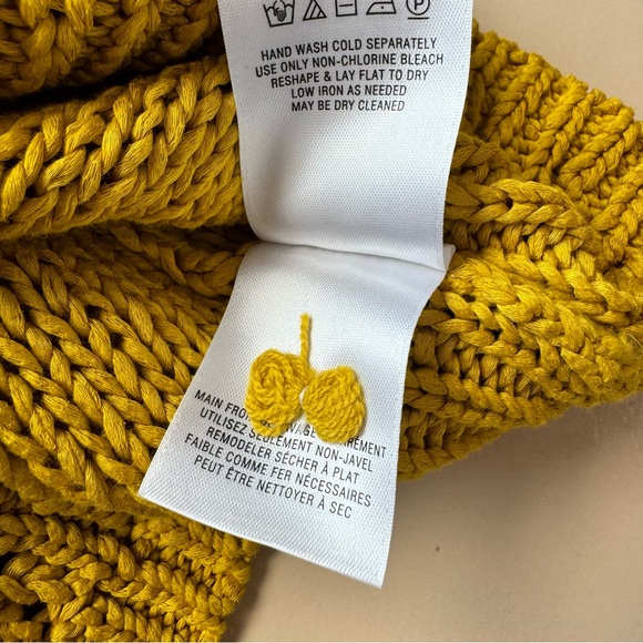 Anthropologie Off The Shoulder Ruffled Knit Cotton Sweater Mustard Crochet M - Picture 11 of 14